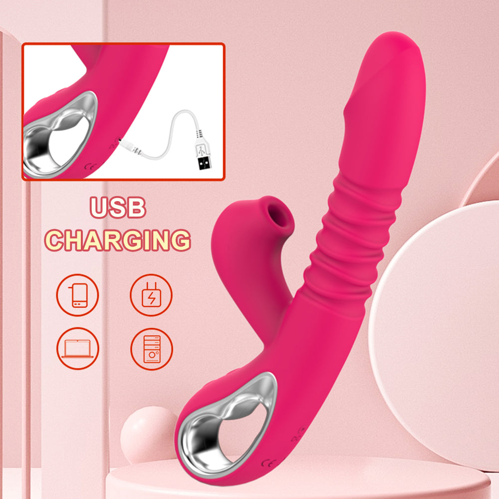 Heating Telescopic Sucking Clitoral Stimulator Dildo Vibrator-EROSREALM