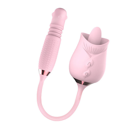 3-in-1 Rose Toy Telescopic Tongue-licking Pearls Rotating Vibrator-EROSREALM