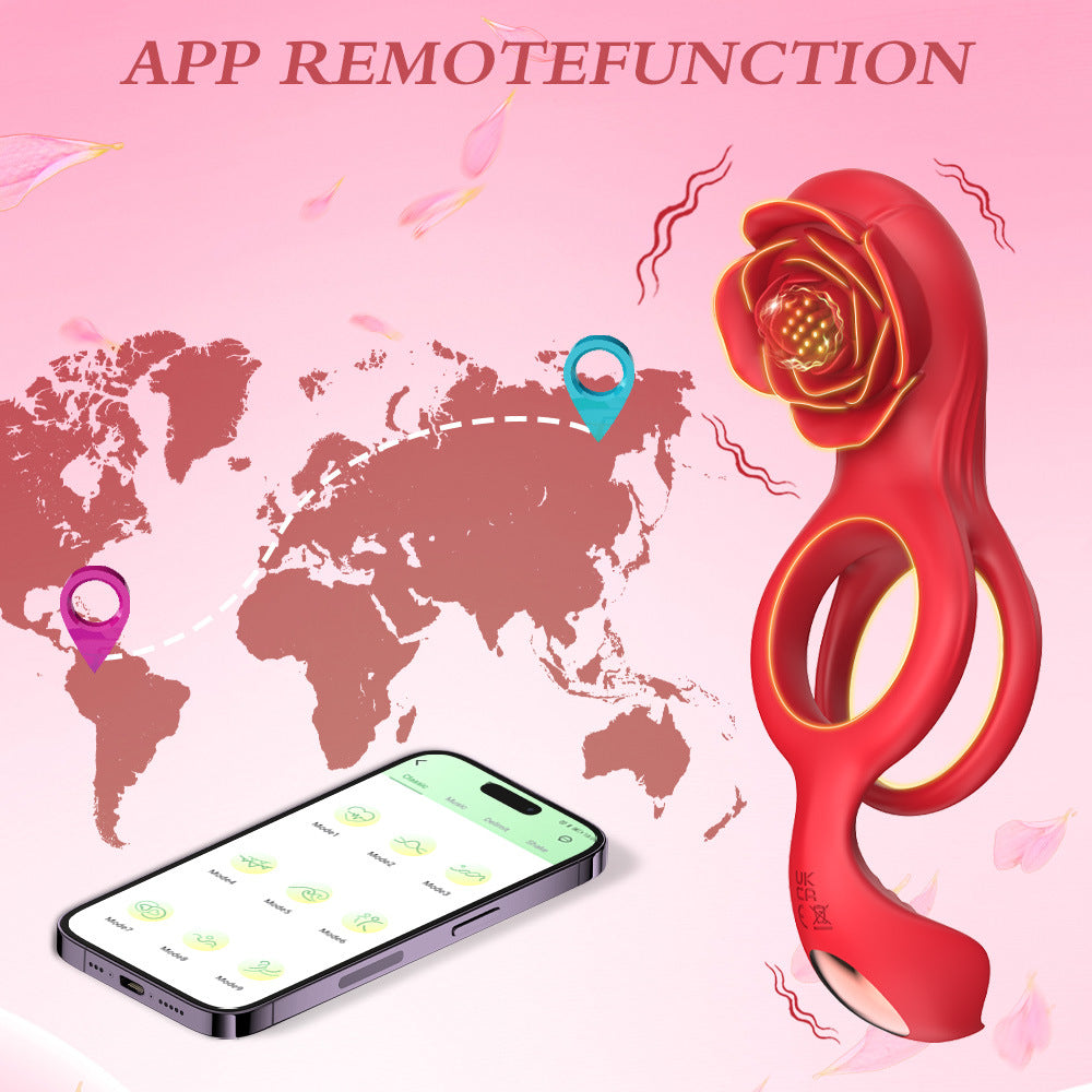 Rose Lock Double Ring Penis Clitoral Stimulation App Remote Control-EROSREALM