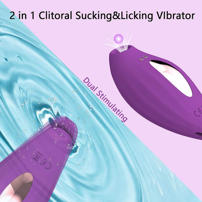 Clitoral Sucking Licking Vibrator with 10 Powerful Vibrations 5 Intensity Suctions. 2 in 1 Waterproof Clit Sucker Nipple Stimulator-EROSREALM