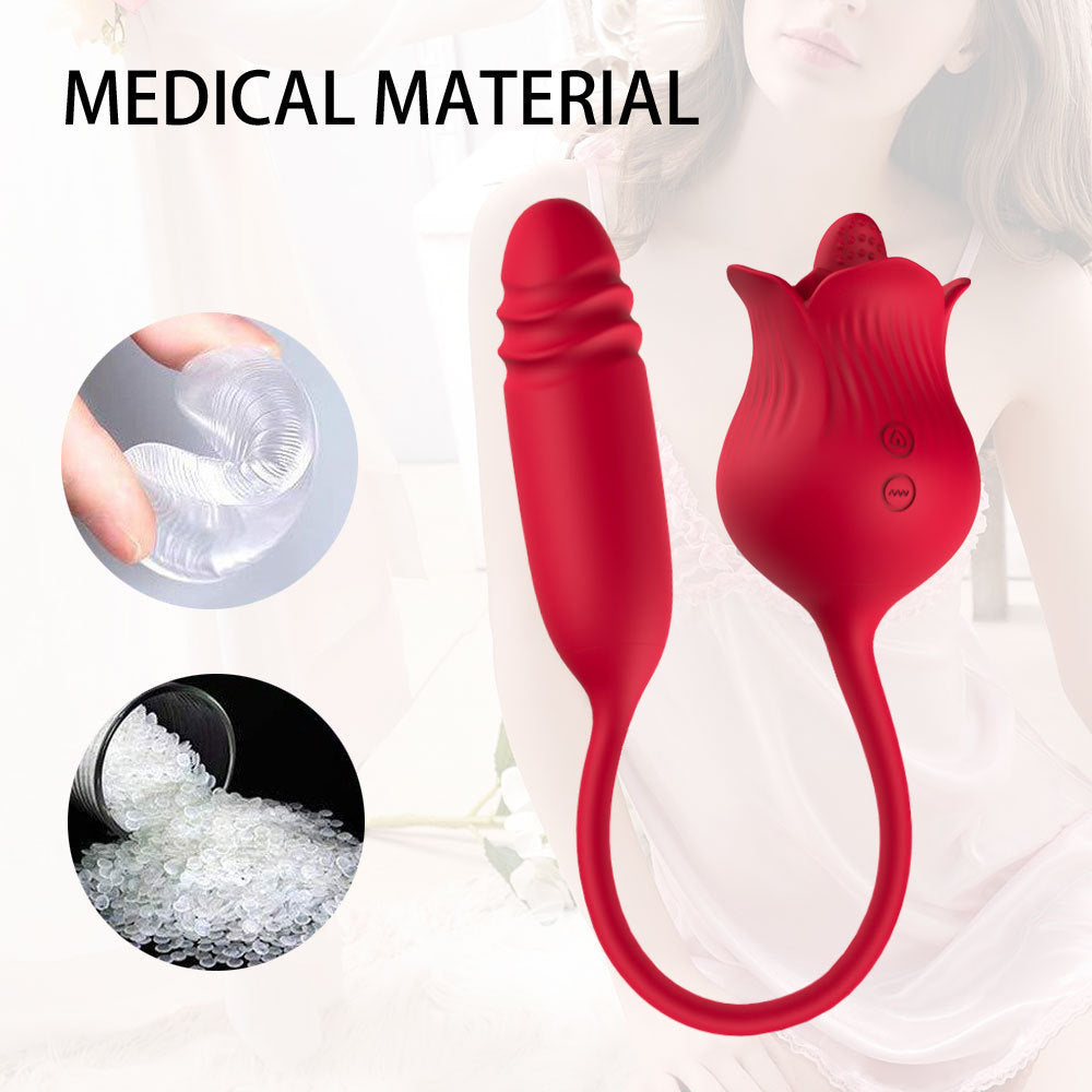 Usk-e09 2-in-1 Tongue Licking Rose Toy With Telescopic Vibrator-EROSREALM