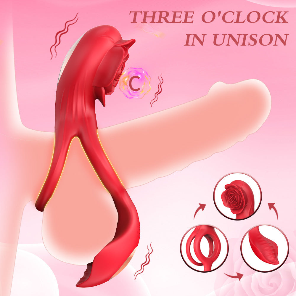 Rose Lock Double Ring Penis Clitoral Stimulation App Remote Control-EROSREALM