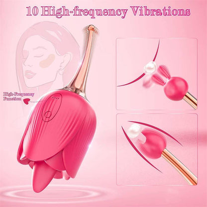 Rose Toy Tongue Licking Clit Vibrator with 2 Attachments-EROSREALM