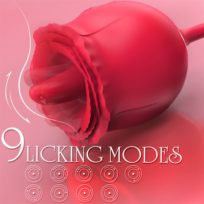 3 In 1 Rose Toy Tongue Licking Clitoral Stimulation With Thrusting Dildo Vibrator-EROSREALM