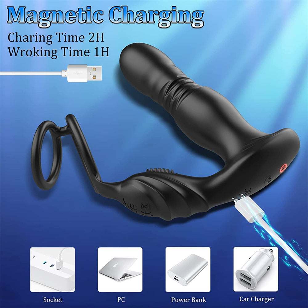 Remote Control Telescopic Prostate Massage Anal Vibrator with a Penis Ring-EROSREALM