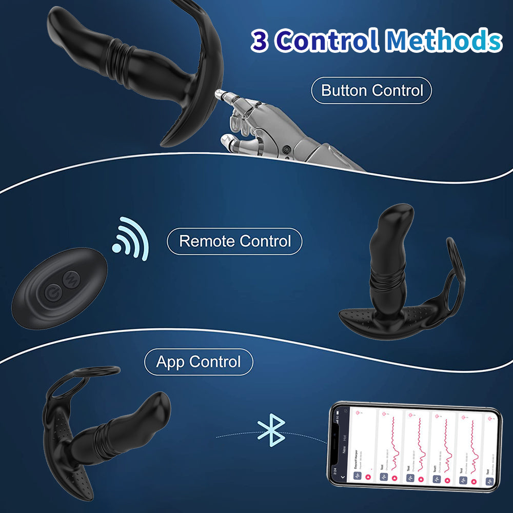 App Controls Telescopic Vibrating Anal Plug With Ring For Men's Prostate Massage-EROSREALM