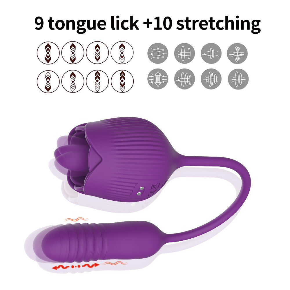 2-in-1 Tongue-licking Rose Toy & Thrusting Vibrator-EROSREALM