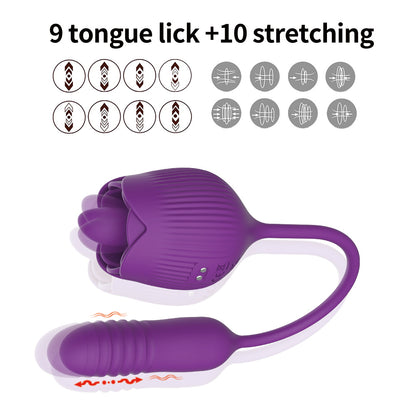 2-in-1 Tongue-licking Rose Toy & Thrusting Vibrator-EROSREALM