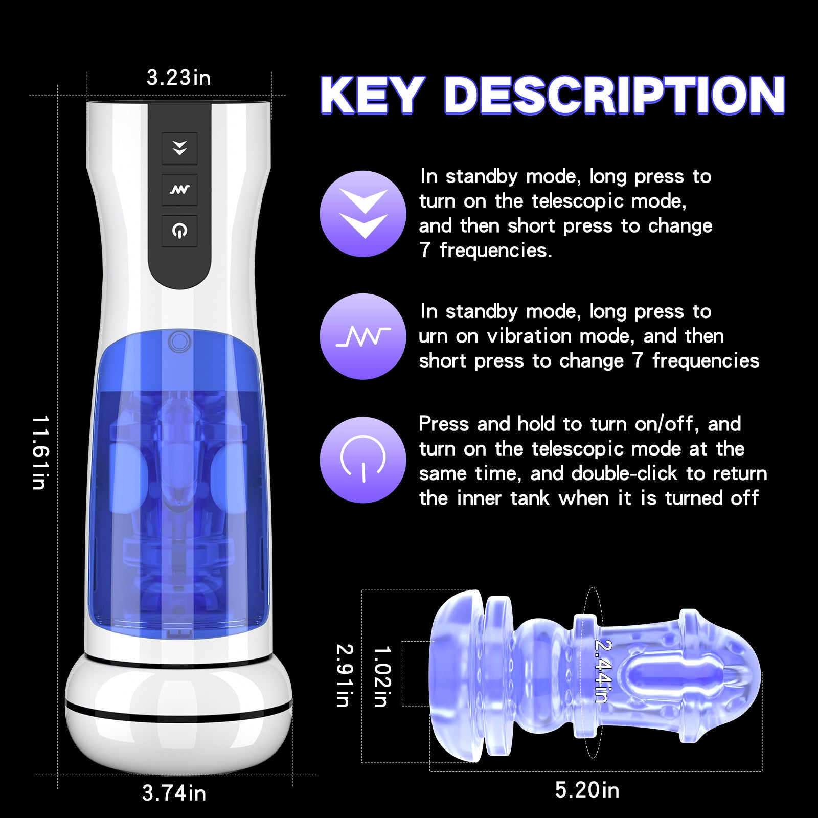 Buff - Waterproof Telescopic Sucking Vibration Masturbation Cup With Strap On Harness-EROSREALM