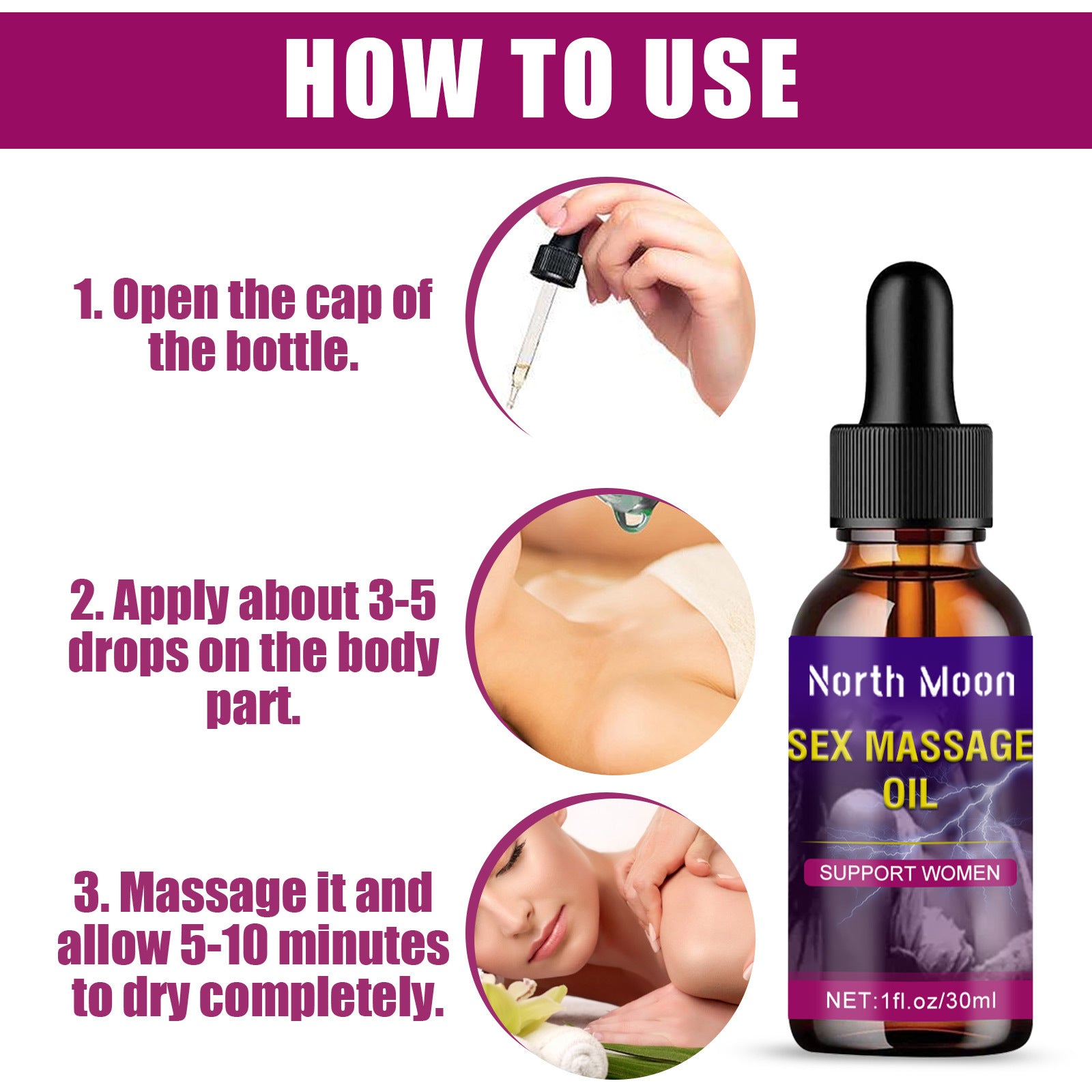 North Moon Female Orgasm Enhancing Essential Oil Sex Massage Oil-EROSREALM