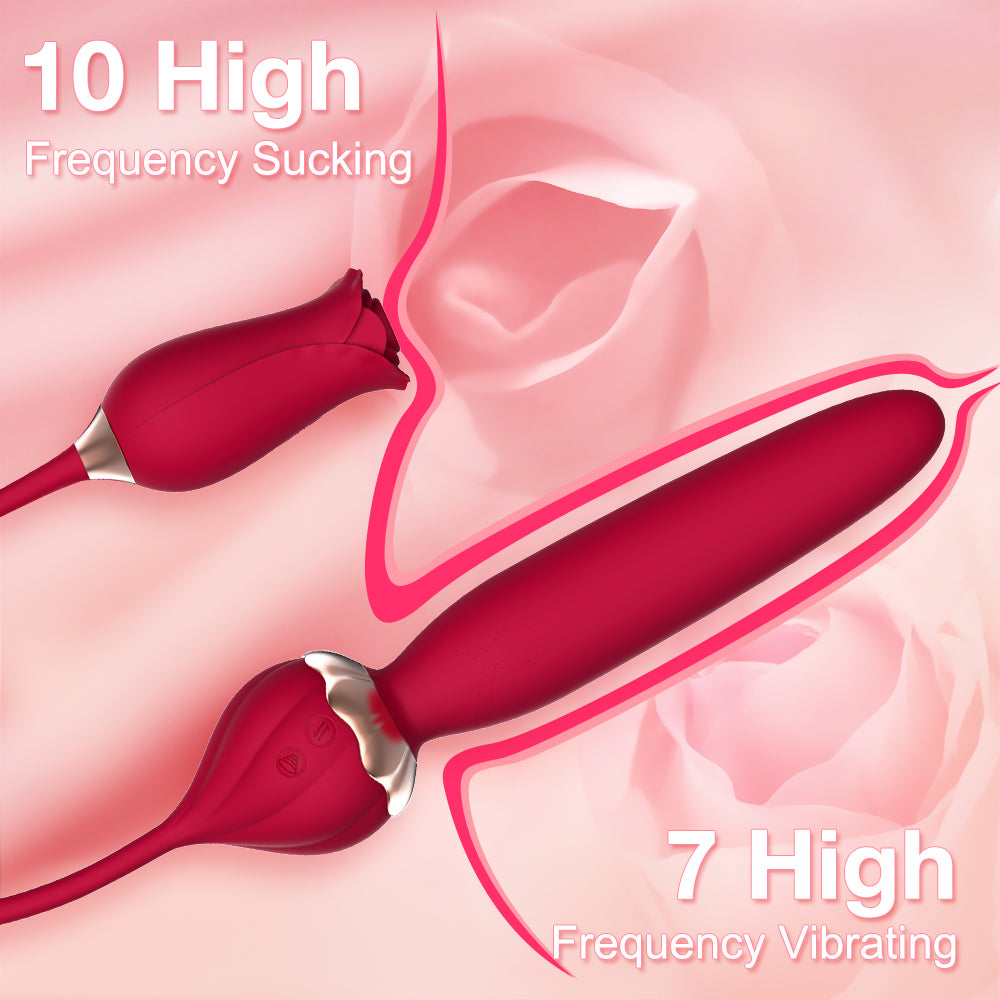 3-in-1 Rose Clit Sucker With Telescopic Vibrator-EROSREALM