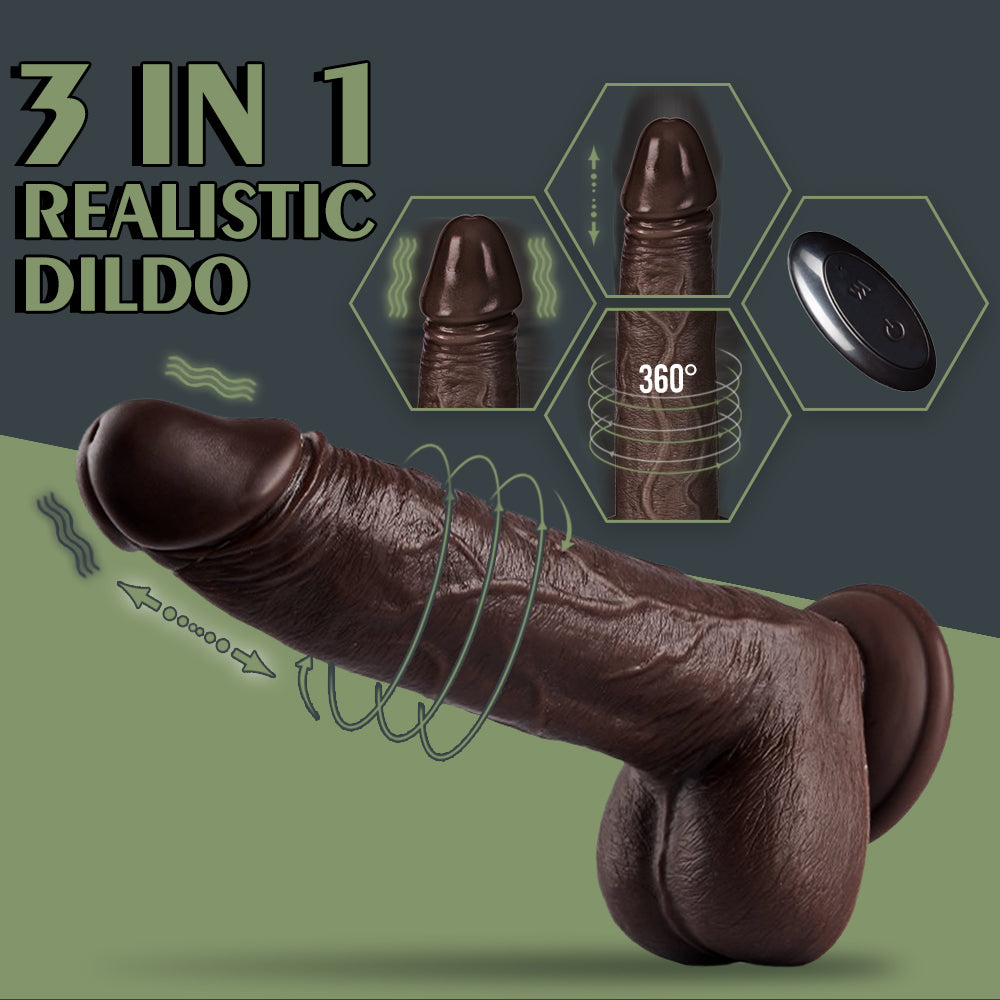 K25 Black Big Dick 3-in-1 Telescopic Swinging Vibrating Dildo-EROSREALM