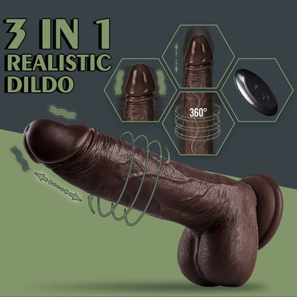 K25 Black Big Dick 3-in-1 Telescopic Swinging Vibrating Dildo-EROSREALM