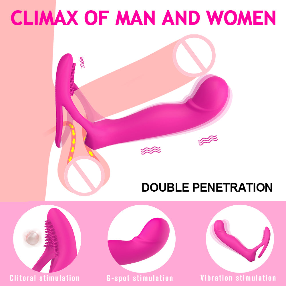 Remote Control Vibrating Strap on with Penis Rings for Couples-EROSREALM