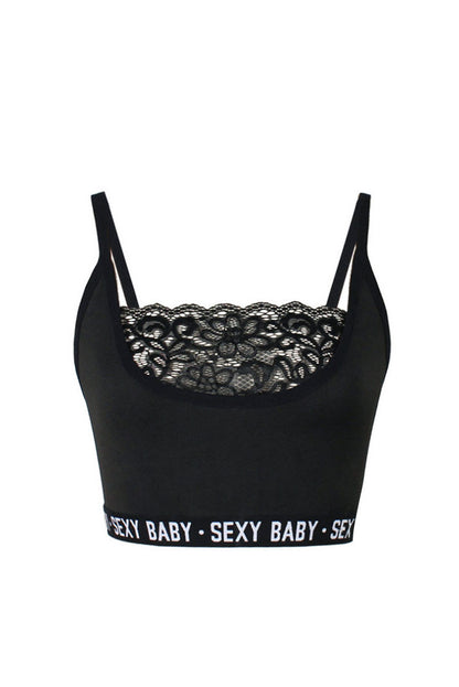 Letter Print Lace Patch Bralette-EROSREALM