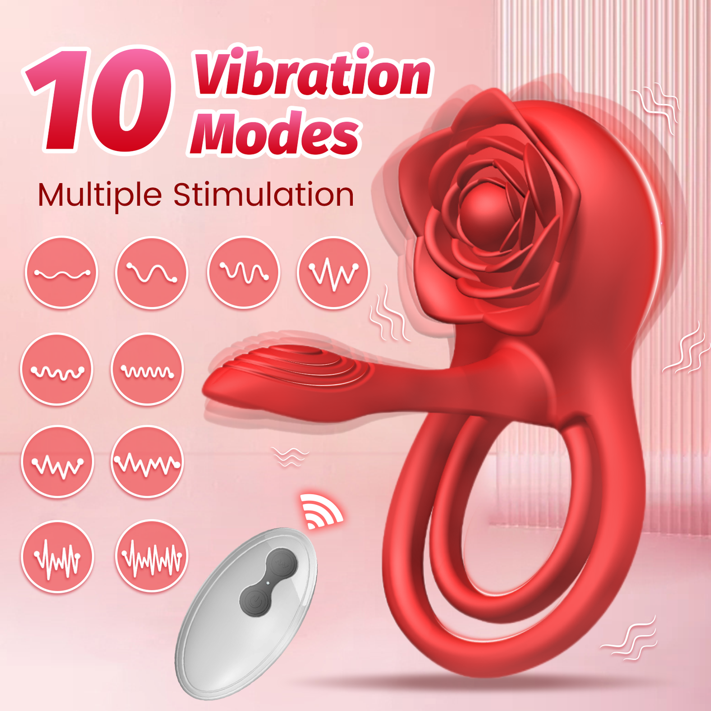 Rose Shackle Remote Control Dual-motor Vibration Penis Ring For Couples-EROSREALM