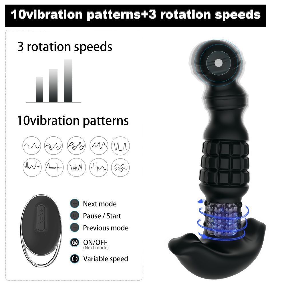 10 Frequency Vibration 3 Mode Rotation Remote Control Grenade Prostate Massager-EROSREALM