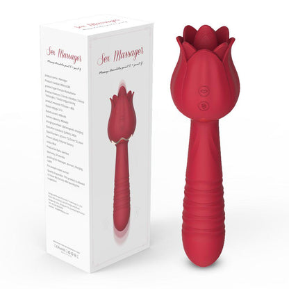 Rose Tongue Licking Thrusting Wand Vibrator-EROSREALM