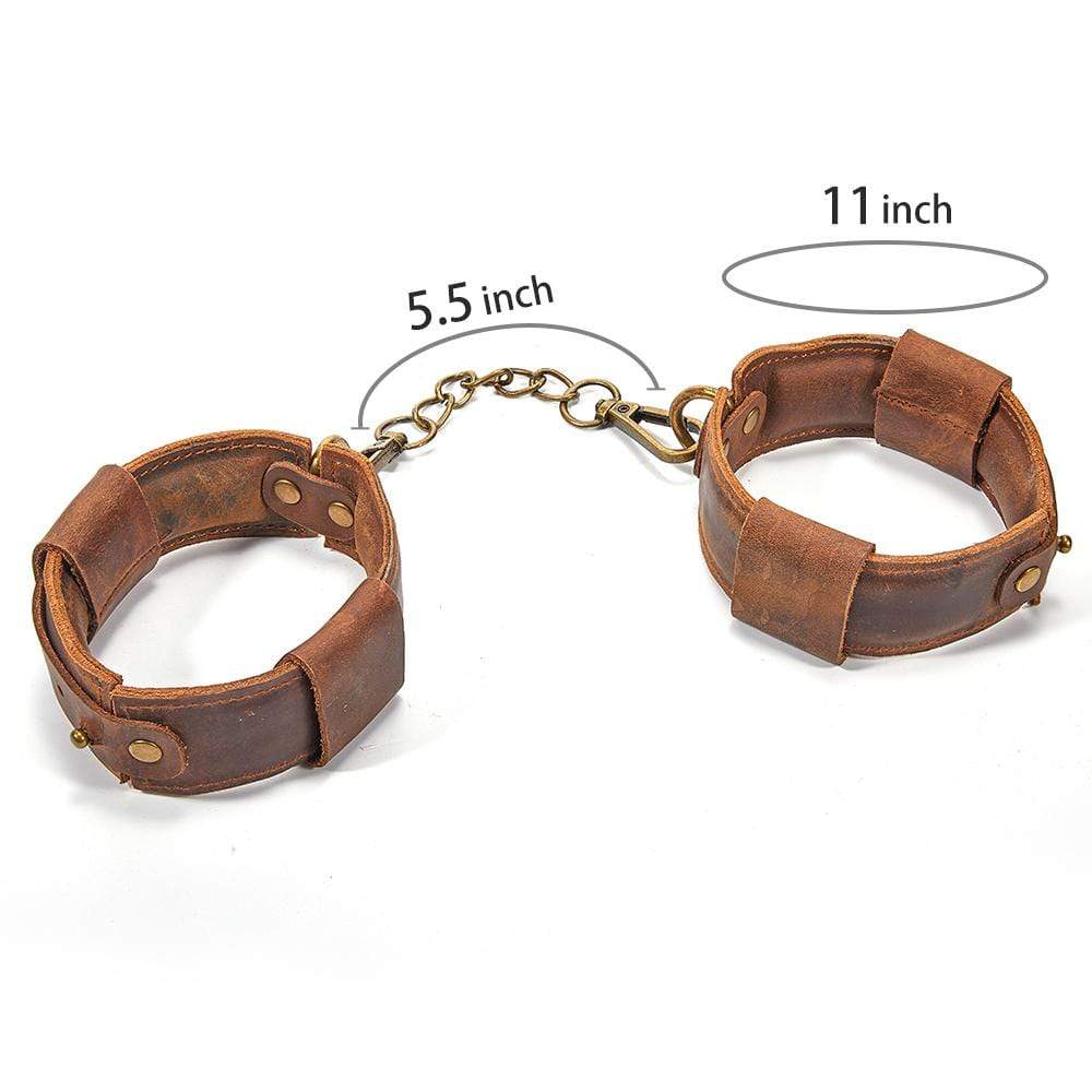 Retro Style Brown Leather Adjustable Ankle Cuffs Sm Toy-EROSREALM