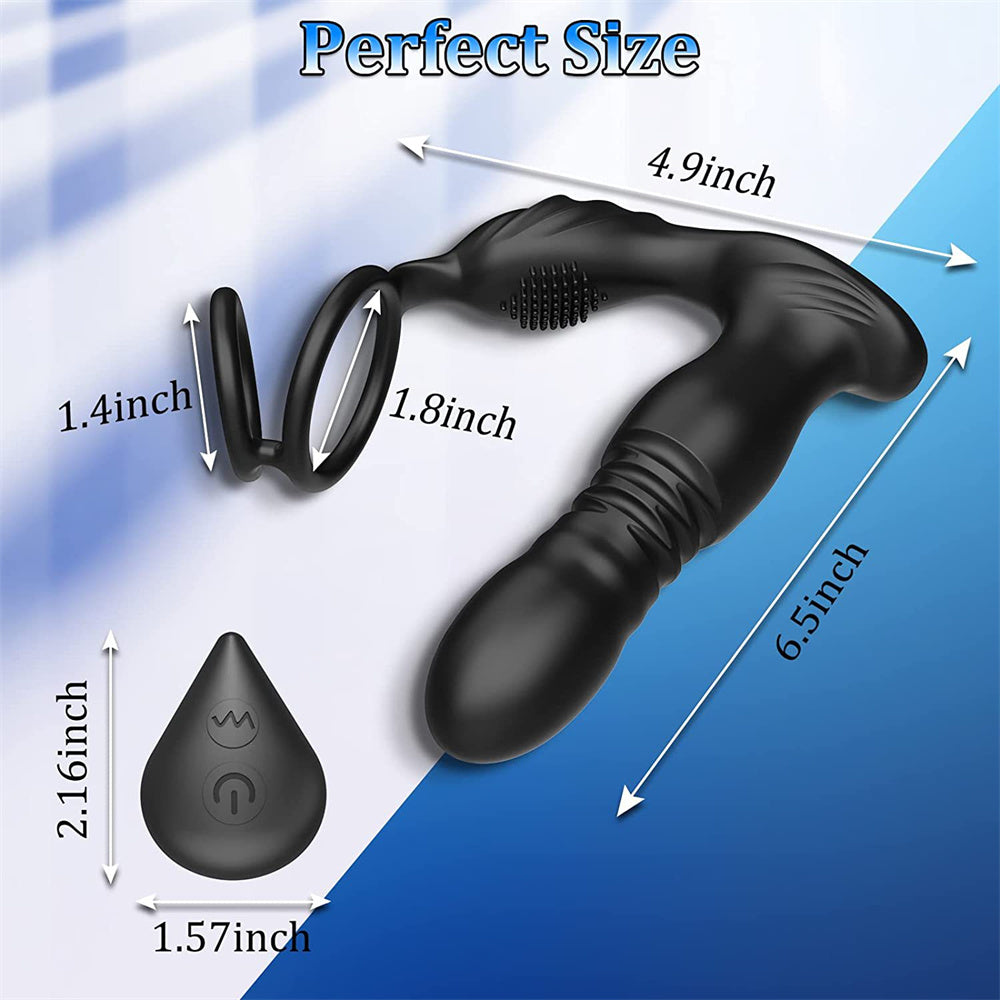 Remote Control Telescopic Prostate Massage Anal Vibrator with a Penis Ring-EROSREALM