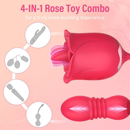 Remote Control Tongue Licking Rosebud Adult Toy Retractable Vibrating Egg Set-EROSREALM