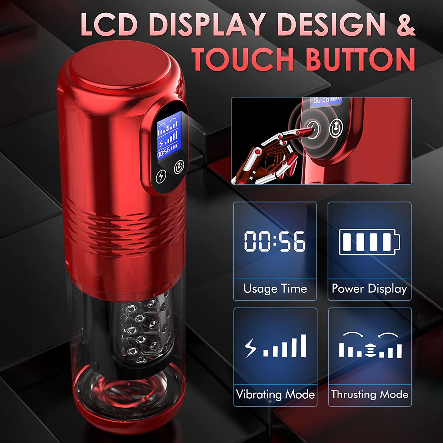 Luoge 383 Red Diamond Innovative Motors Telescoping Lcd Display Masturbator-EROSREALM