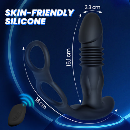 2-in-1 Retractable Prostate Vibrator With Double Rings-EROSREALM