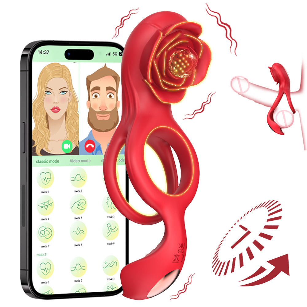 Rose Lock Double Ring Penis Clitoral Stimulation App Remote Control-EROSREALM