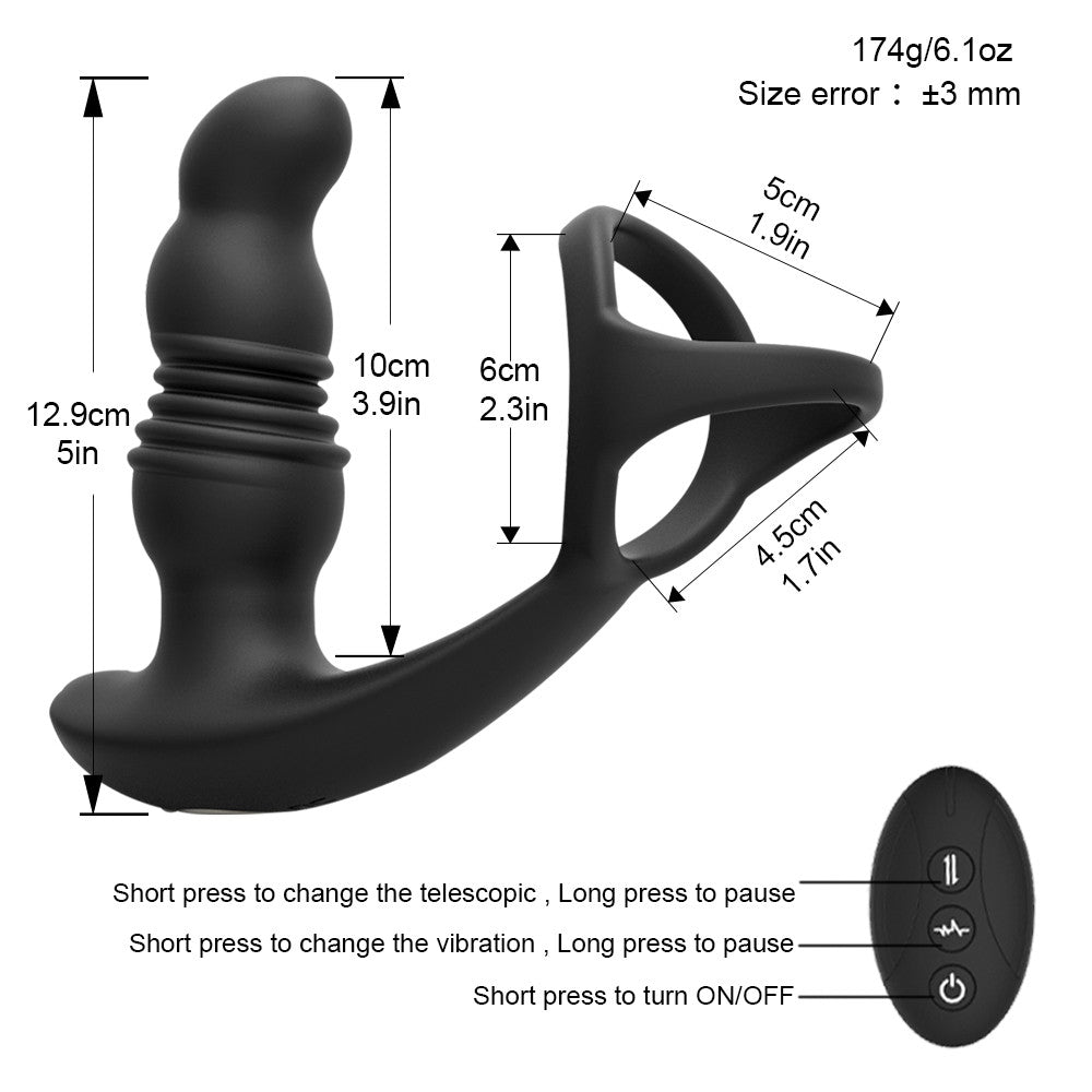 Wireless Remote Control Double Cock Ring Vibrating Anal Plug Massager-EROSREALM