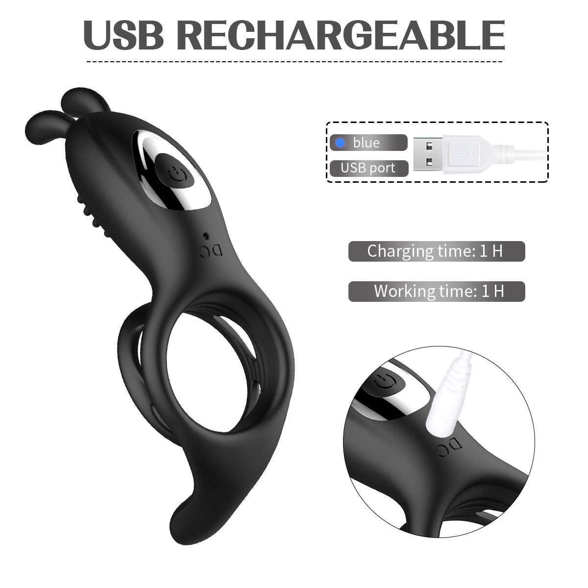 Remote Control 9 Frequency Vibrating Cock Ring Rabbit Ear Penis Ring-EROSREALM