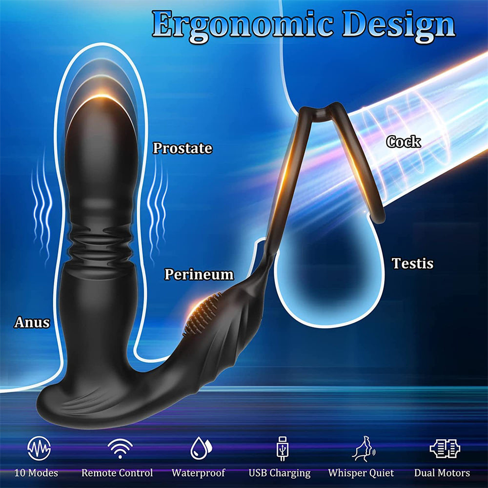 Remote Control Telescopic Prostate Massage Anal Vibrator with a Penis Ring-EROSREALM