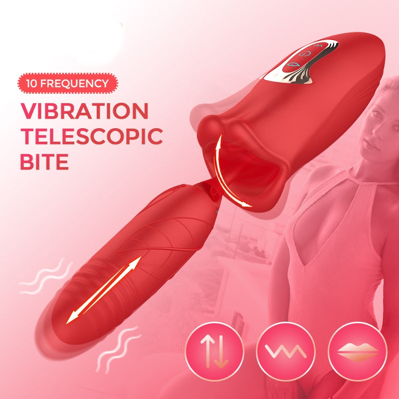 Rose Pistil Kiss - Bitting Clit Stimulator & Telescopic Vibrator-EROSREALM