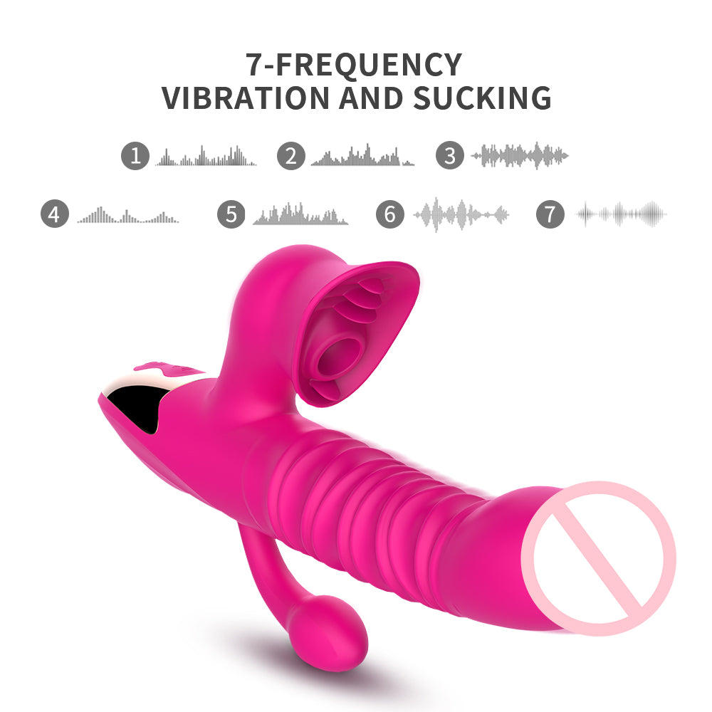 G Spot Vibrator Thrusting Dildo With Suction & Tongue-EROSREALM