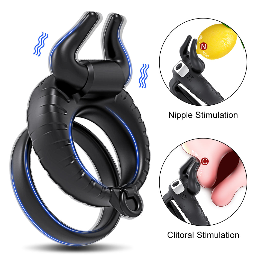 Bullfighting Double Rings Vibrating Penis Ring For Couples-EROSREALM