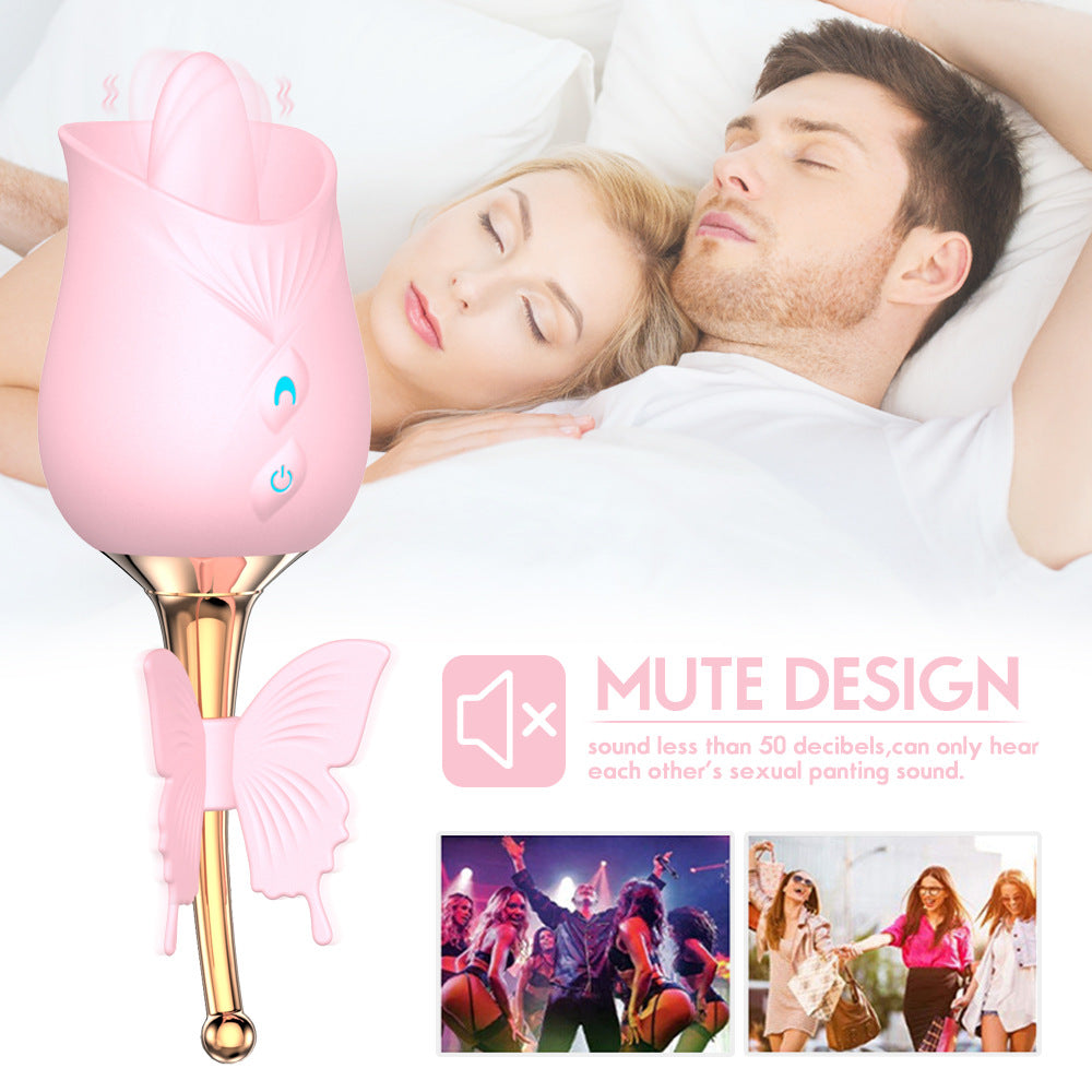 Rose Toy Tongue Vibrator with Detachable Butterfly-EROSREALM