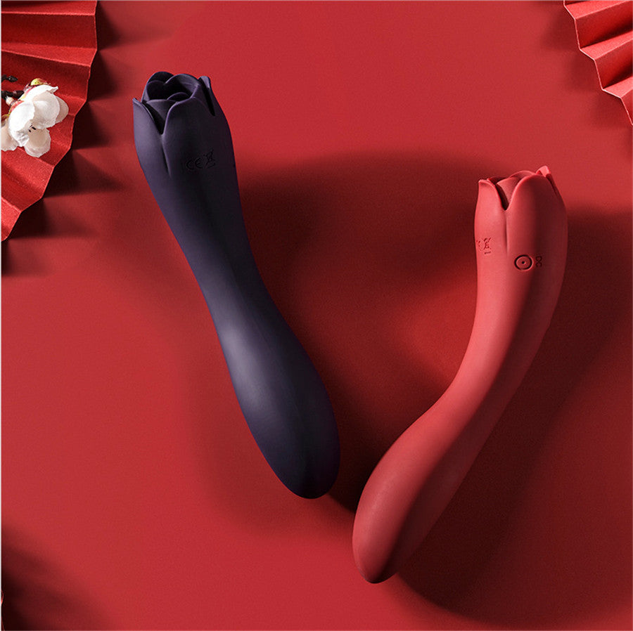 Silicone Rose Wand Vibrator with Tongue-EROSREALM