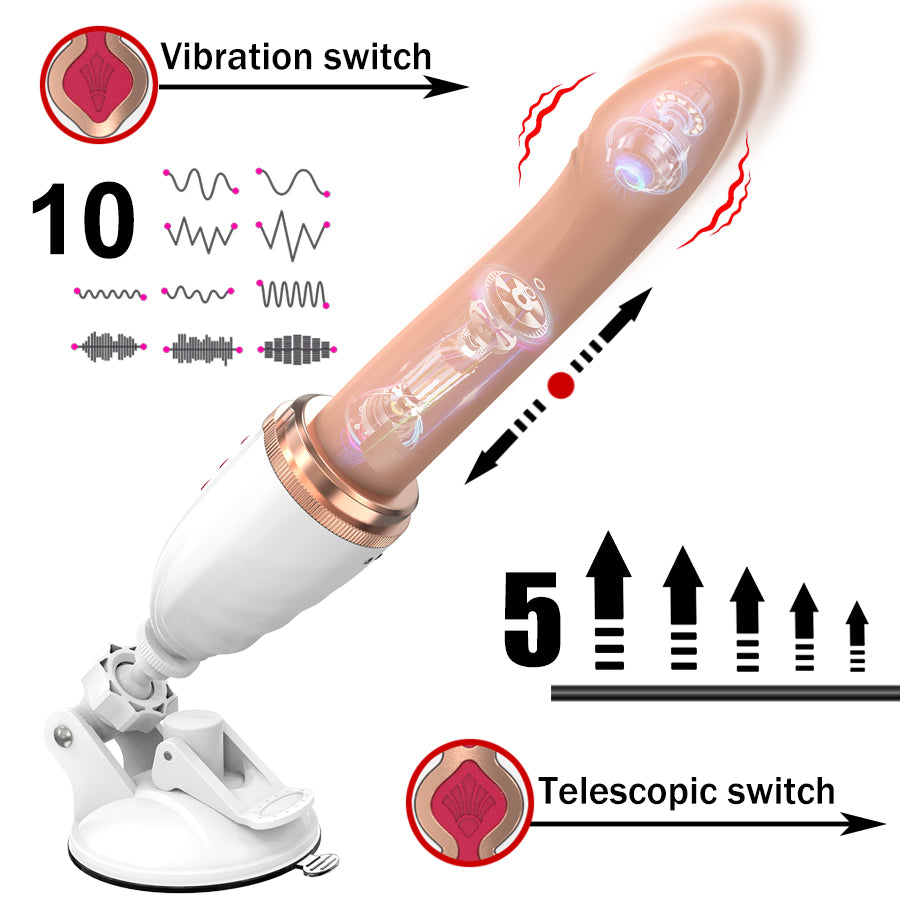 Hand Free 2-in-1 Telescopic Vibrating Dildo Machine-EROSREALM