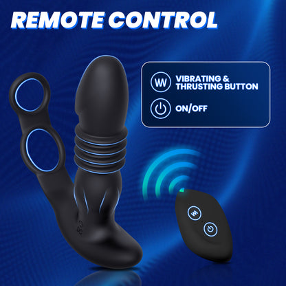 2-in-1 Retractable Prostate Vibrator With Double Rings-EROSREALM