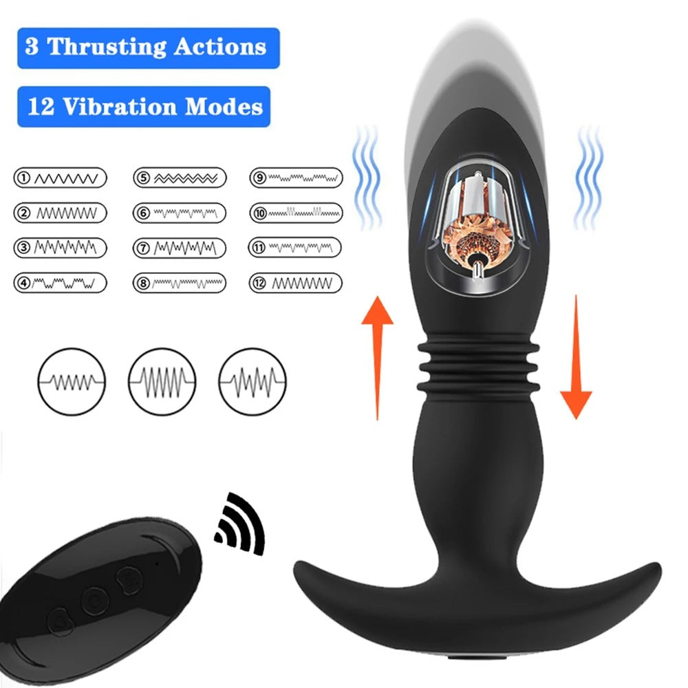 Remote Control Vibrating & Thrusting Anal Plug-EROSREALM