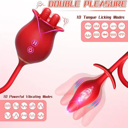 Romeo Double-pistil Tongue-licking Rose Toy With Vibrating Anal Plug-EROSREALM