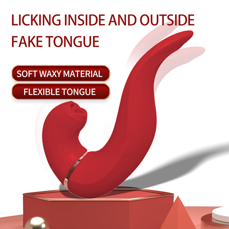 2-in-1 Sucking Tongue Licking Vibrator In Red-EROSREALM