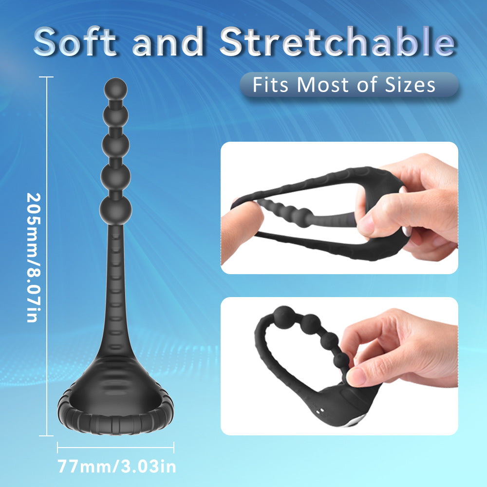 10 Frequency Vibration Cock Ring With Bead Pulling Prostate Massager-EROSREALM