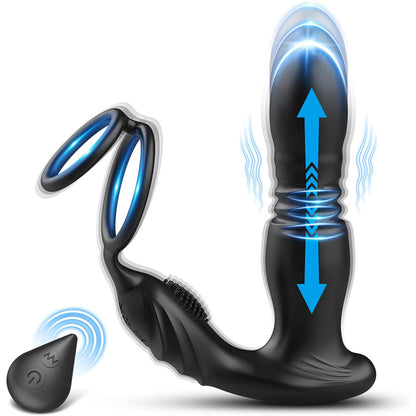 Remote Control Telescopic Prostate Massage Anal Vibrator with a Penis Ring-EROSREALM