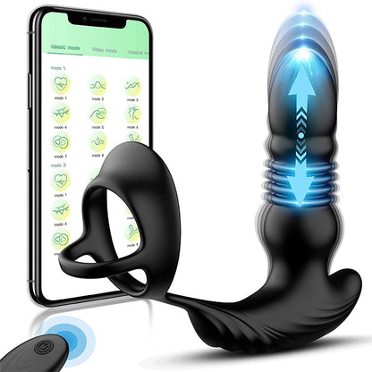 Telescopic Anal Vibrator Prostate Massage Vibrator Buttplug Stimulator Delay Ejaculation Cock Ring Dildos-EROSREALM