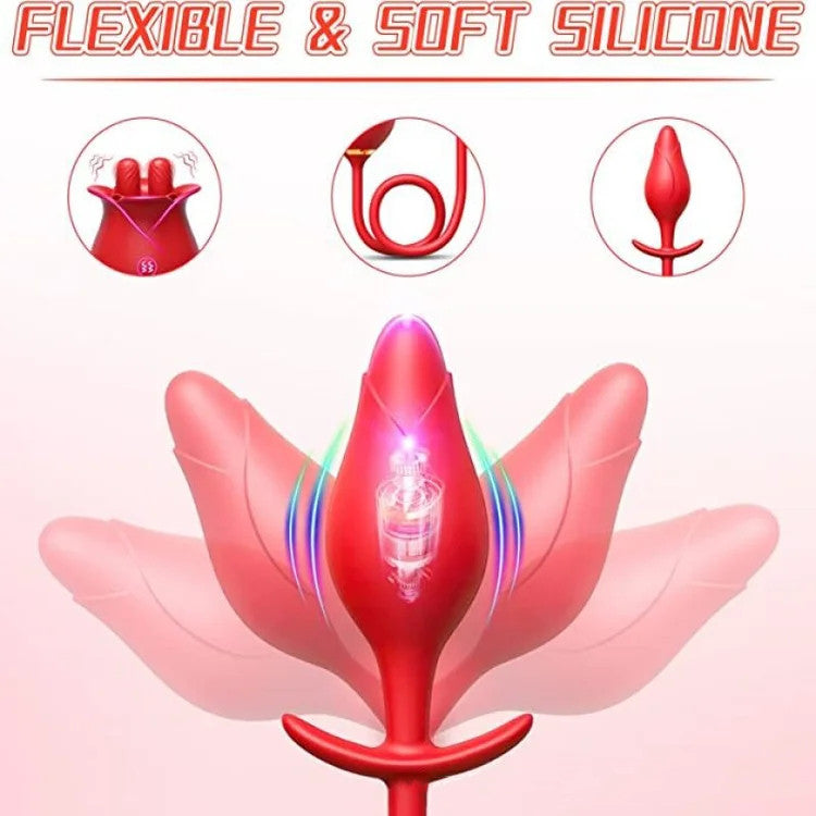 Romeo Double-pistil Tongue-licking Rose Toy With Vibrating Anal Plug-EROSREALM