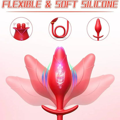 Romeo Double-pistil Tongue-licking Rose Toy With Vibrating Anal Plug-EROSREALM