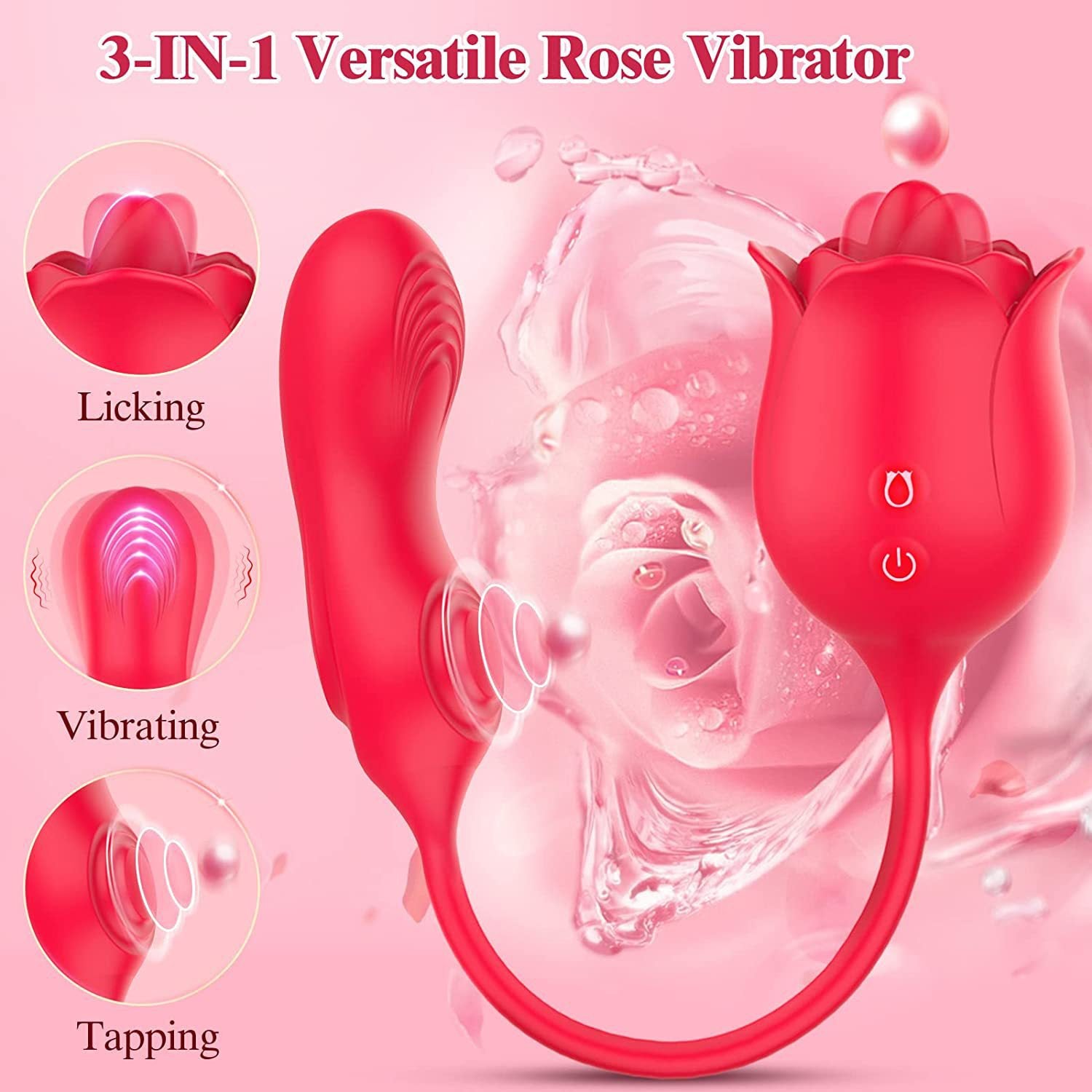 2-in-1 Tapping Tongue-licking Dildo Rose Toy-EROSREALM