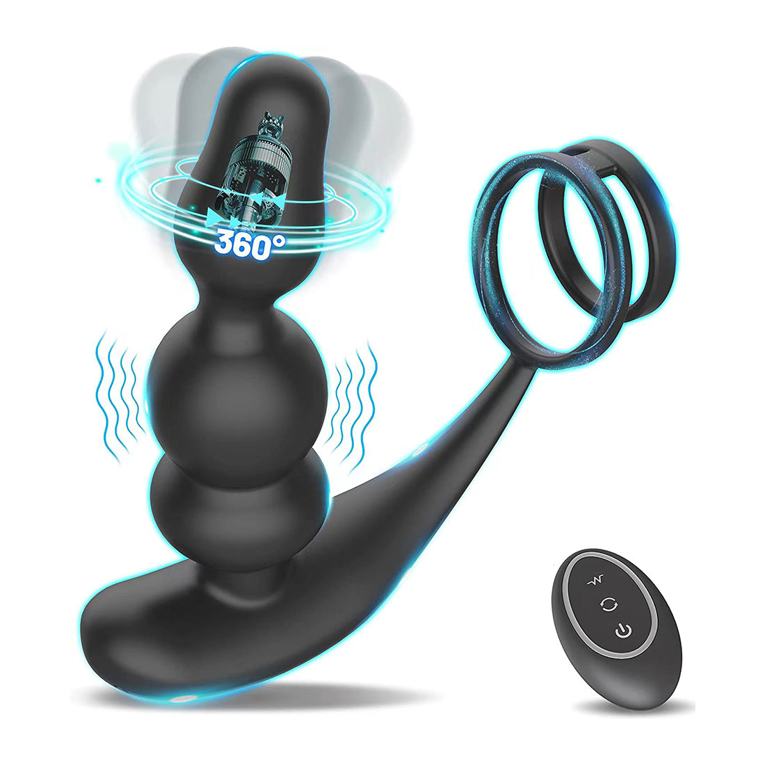 Wireless Remote Control 360° Rotatary Prostate Vibrator With Dual Rings-EROSREALM