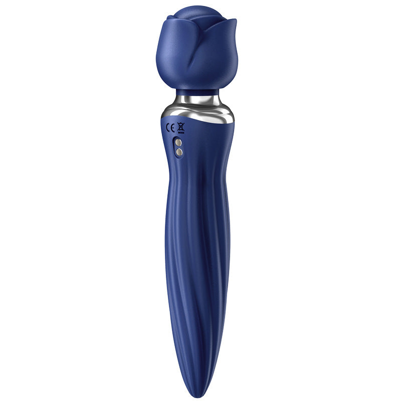 Warming Rotation Rose Wand Vibrator In Blue-EROSREALM