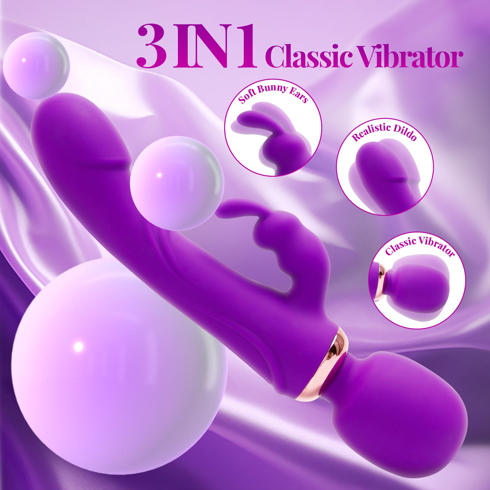 3-point Strong Shock Rabbit Wand Dildo Vibrator - Red-EROSREALM